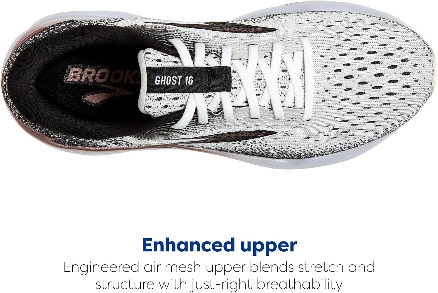 image:imageBrooks Womens Ghost 16 Neutral Running ShoeWhiteBlackRose Gold