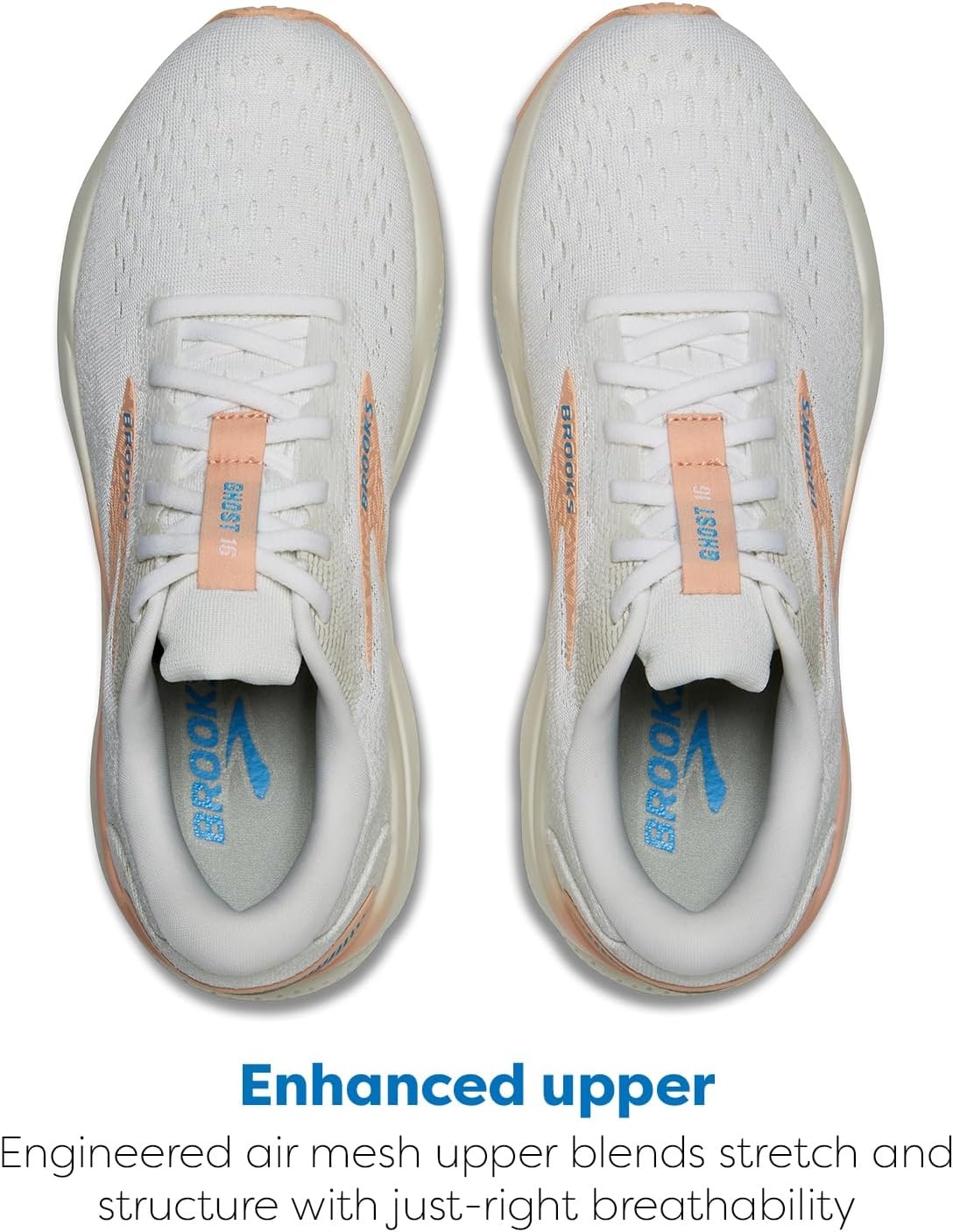 image:imageBrooks Womens Ghost 16 Neutral Running ShoeWhiteBluewashTropical Peach