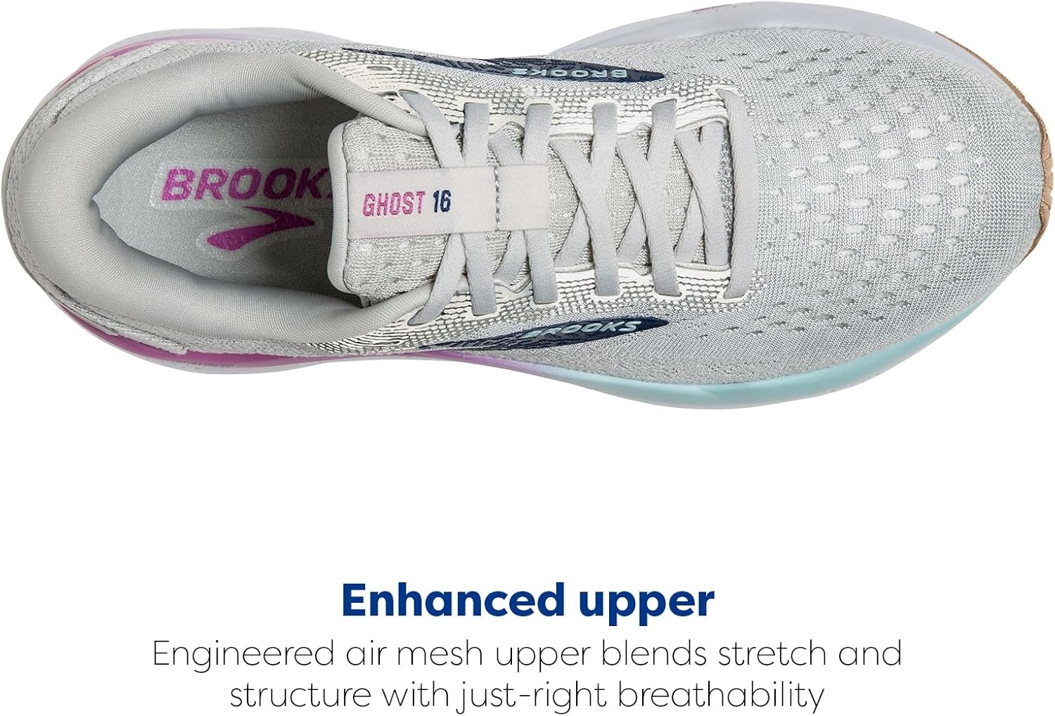 image:imageBrooks Womens Ghost 16 Neutral Running ShoeWhiteGreyEstate Blue
