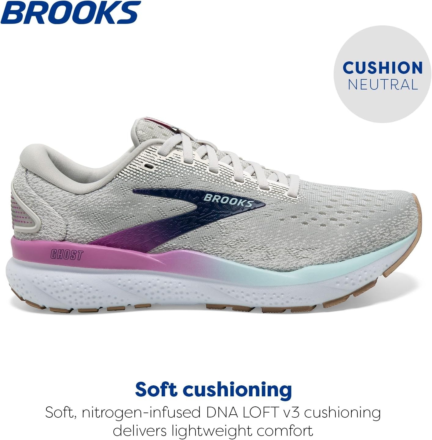 image:imageBrooks Womens Ghost 16 Neutral Running ShoeWhiteGreyEstate Blue