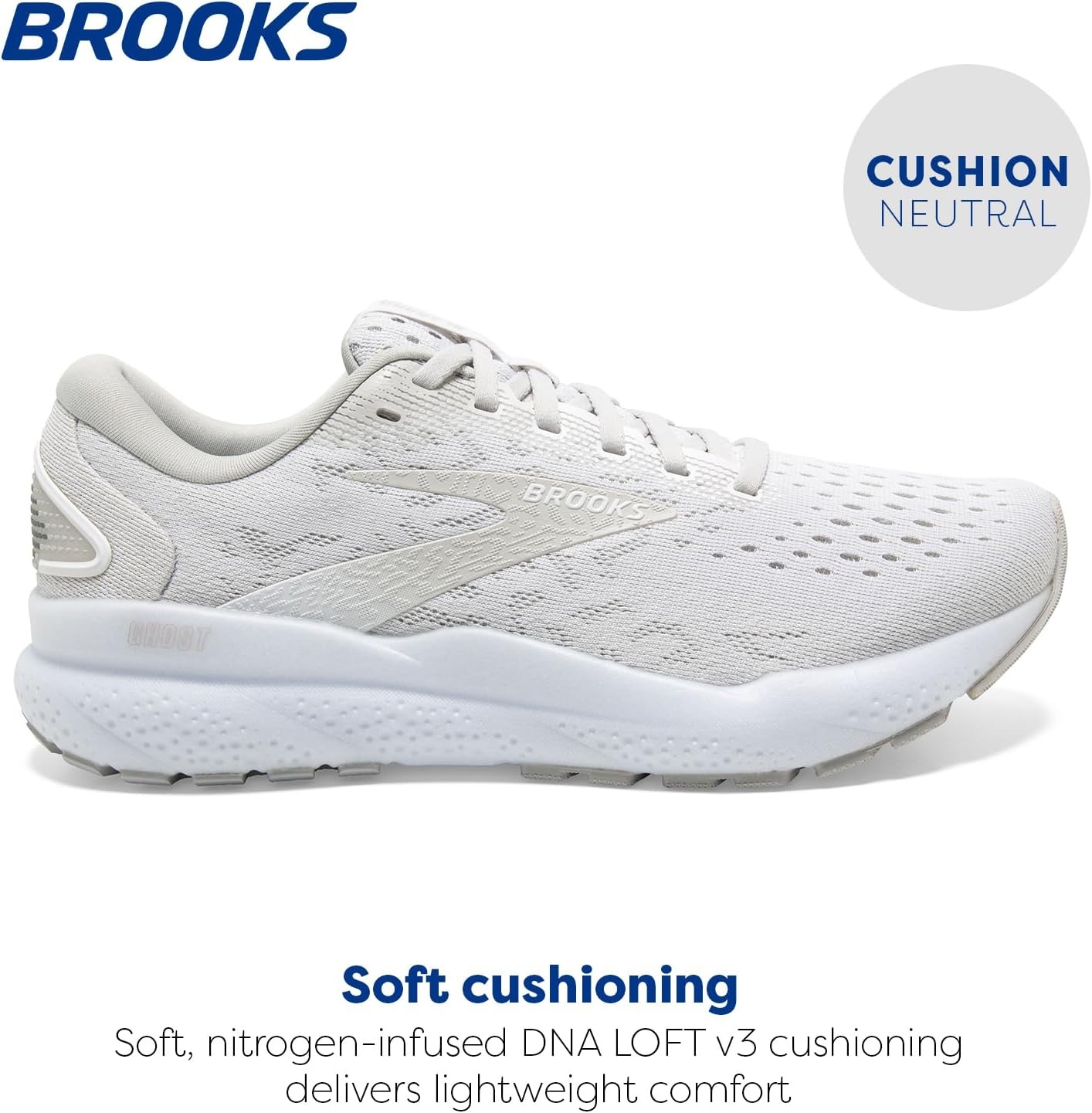 image:imageBrooks Womens Ghost 16 Neutral Running ShoeWhiteWhiteGrey