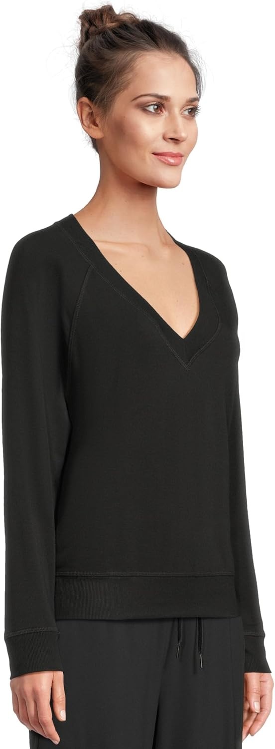 image:imageSPLITS59 Womens Bennie Fleece Vneck SweatshirtBlack