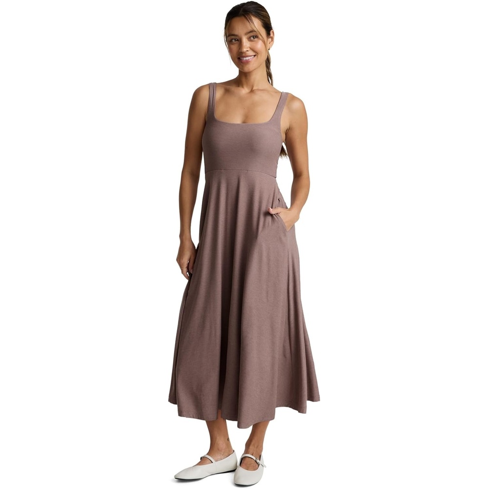 image:imageBeyond Yoga Womens Featherweight At The Ready Square Neck Midi DressRosey Taupe Heather