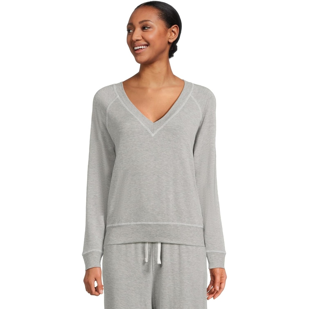 image:imageSPLITS59 Womens Bennie Fleece Vneck SweatshirtHeather Grey