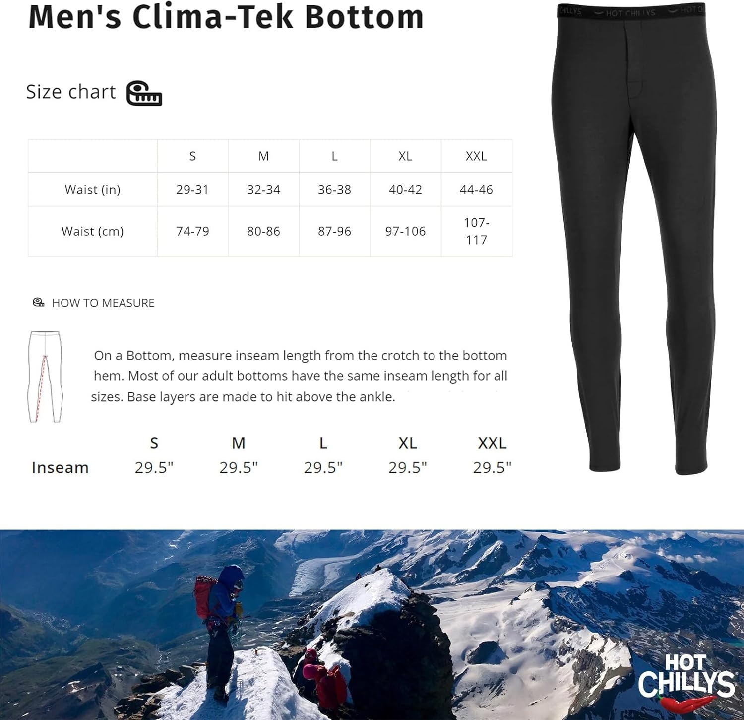 image:imageHot Chillys Mens ClimaTek Base Layer Bottoms Breathable MoistureWicking QuickDrying Relaxed Fit Thermal UnderwearBlack