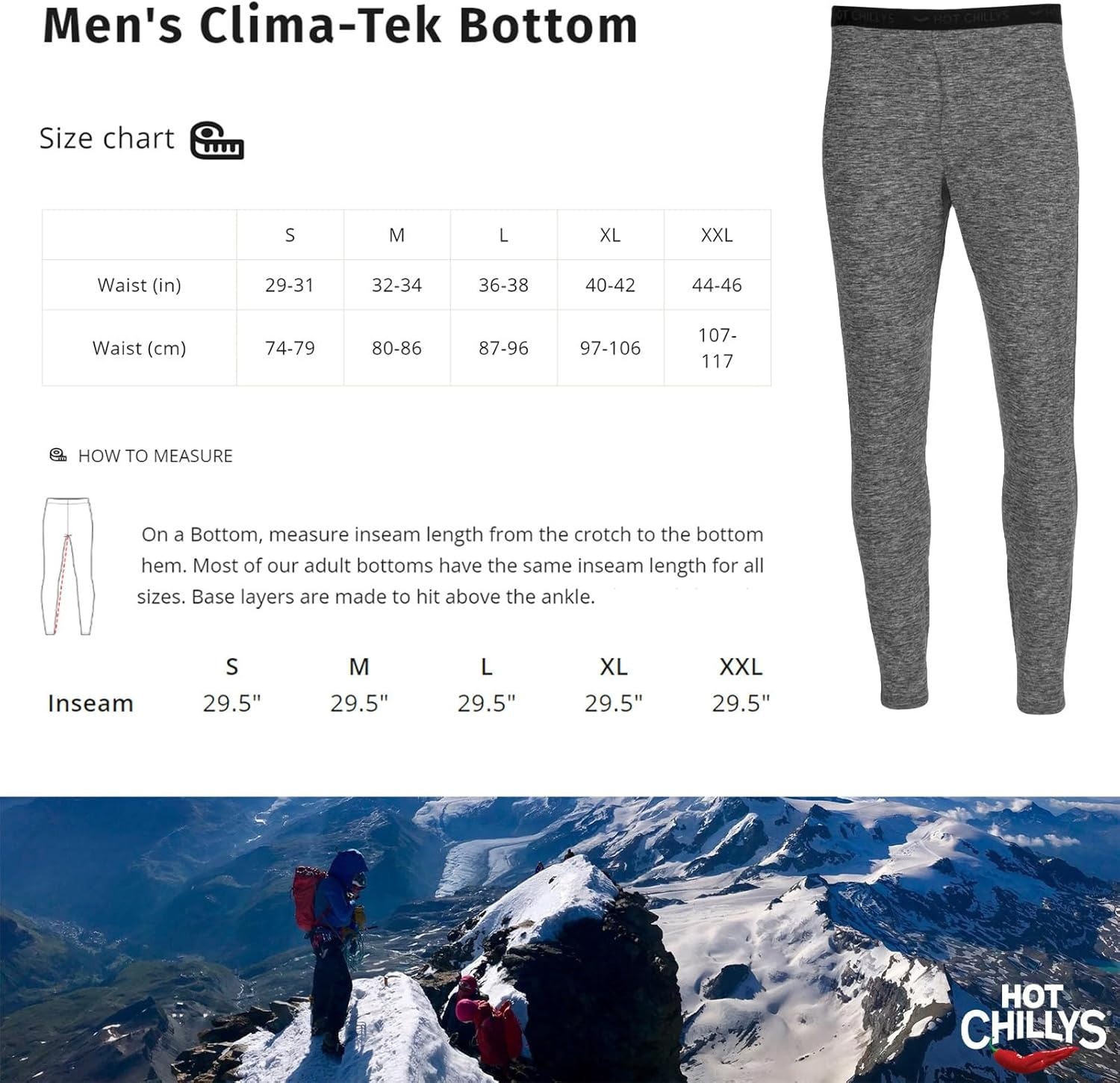 image:imageHot Chillys Mens ClimaTek Base Layer Bottoms Breathable MoistureWicking QuickDrying Relaxed Fit Thermal UnderwearGray Heather