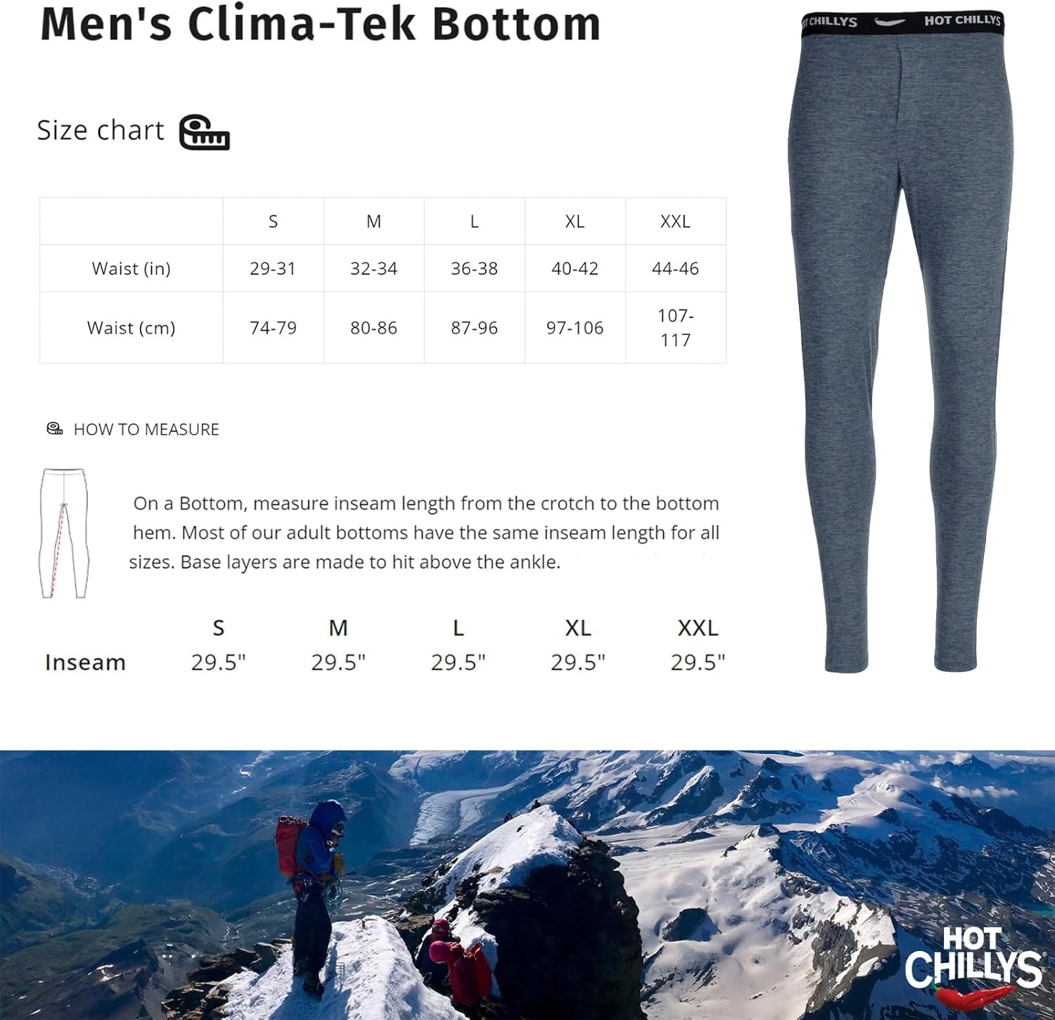 image:imageHot Chillys Mens ClimaTek Base Layer Bottoms Breathable MoistureWicking QuickDrying Relaxed Fit Thermal UnderwearNightfall Heather