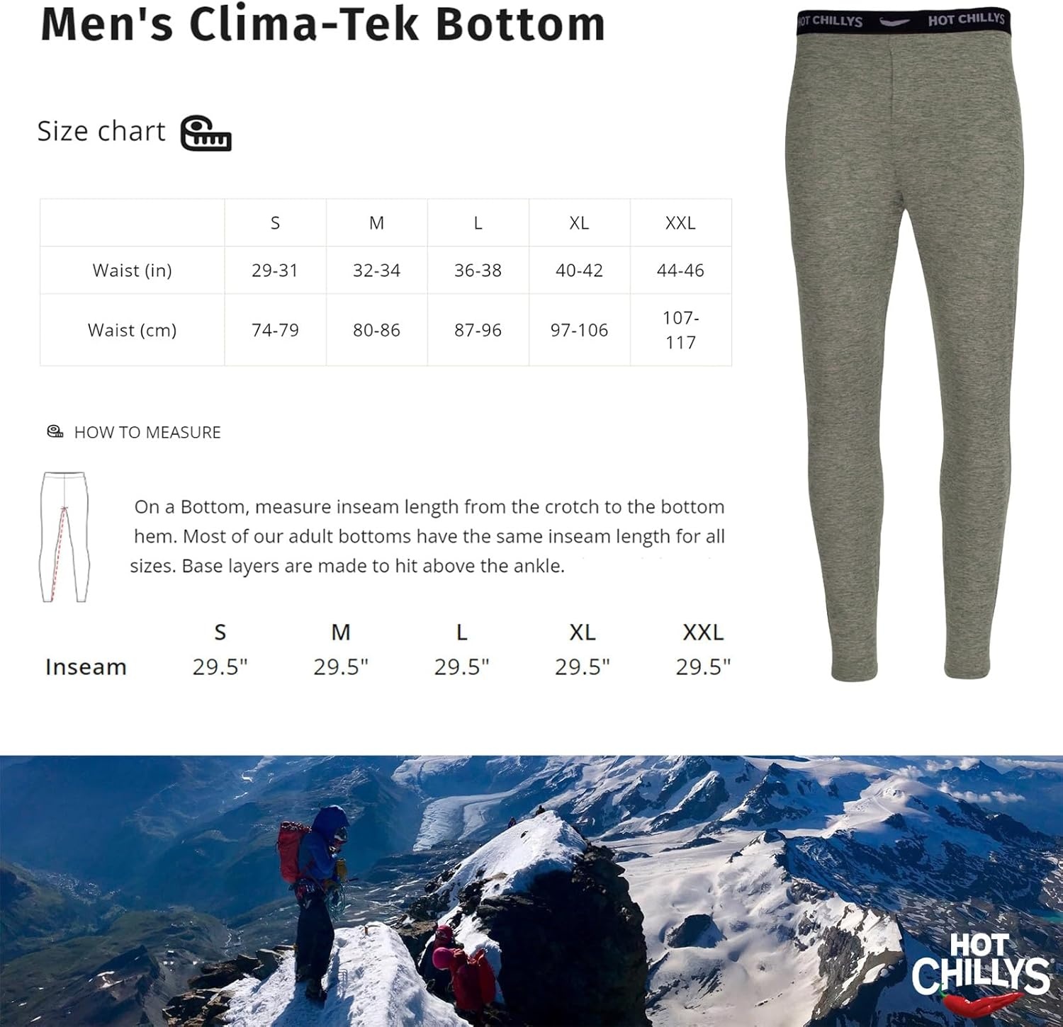 image:imageHot Chillys Mens ClimaTek Base Layer Bottoms Breathable MoistureWicking QuickDrying Relaxed Fit Thermal UnderwearOd Heather