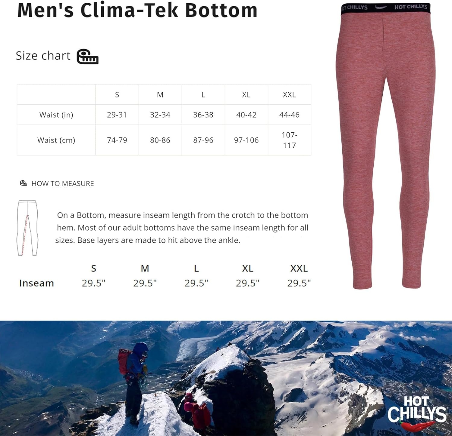 image:imageHot Chillys Mens ClimaTek Base Layer Bottoms Breathable MoistureWicking QuickDrying Relaxed Fit Thermal UnderwearRedwood Heather