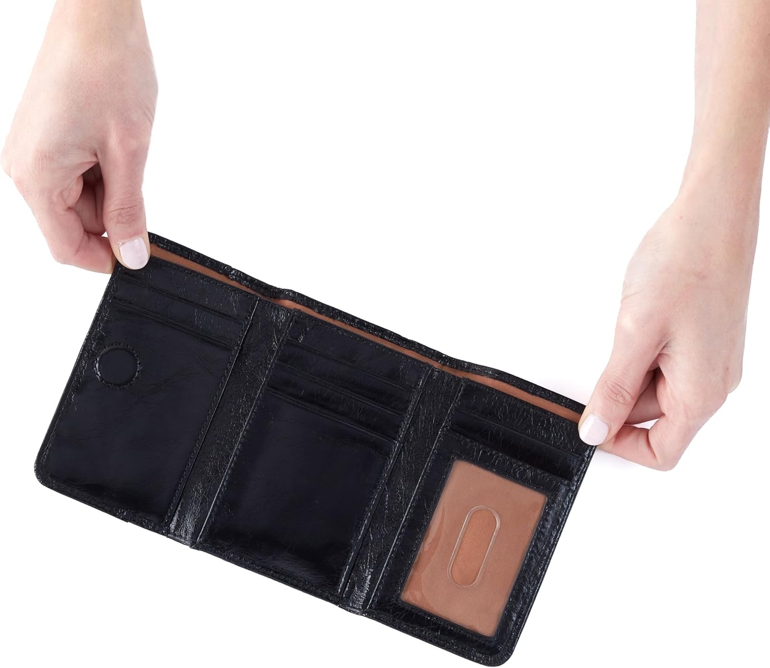 image:imageHOBO Jill Trifold Leather Wallet for Women Snap ClosureBlack