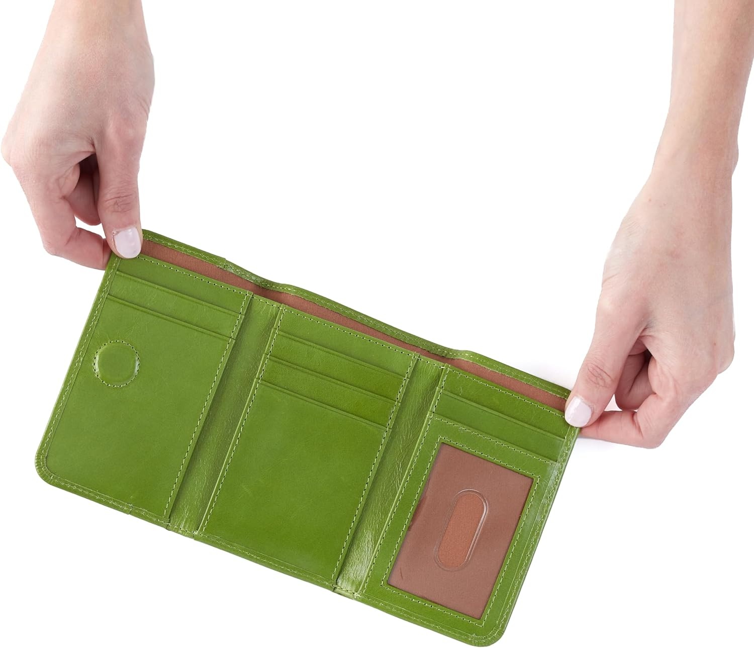 image:imageHOBO Jill Trifold Leather Wallet for Women Snap ClosureGarden Green