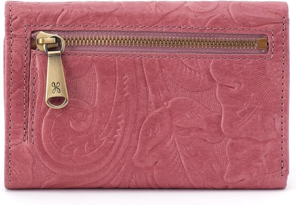 image:imageHOBO Jill Trifold Leather Wallet for Women Snap ClosureMauve Tooled Emboss