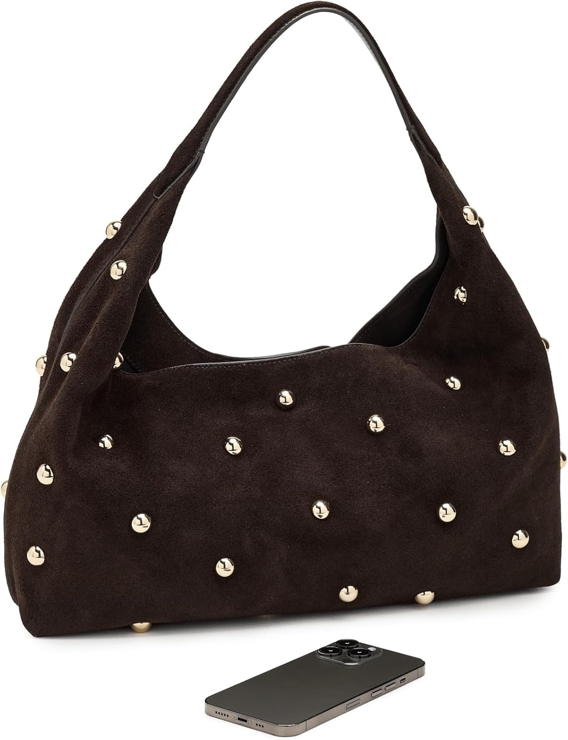 image:imageMadewell Womens The Mylie Shoulder Bag in Studded SuedeDark Carob