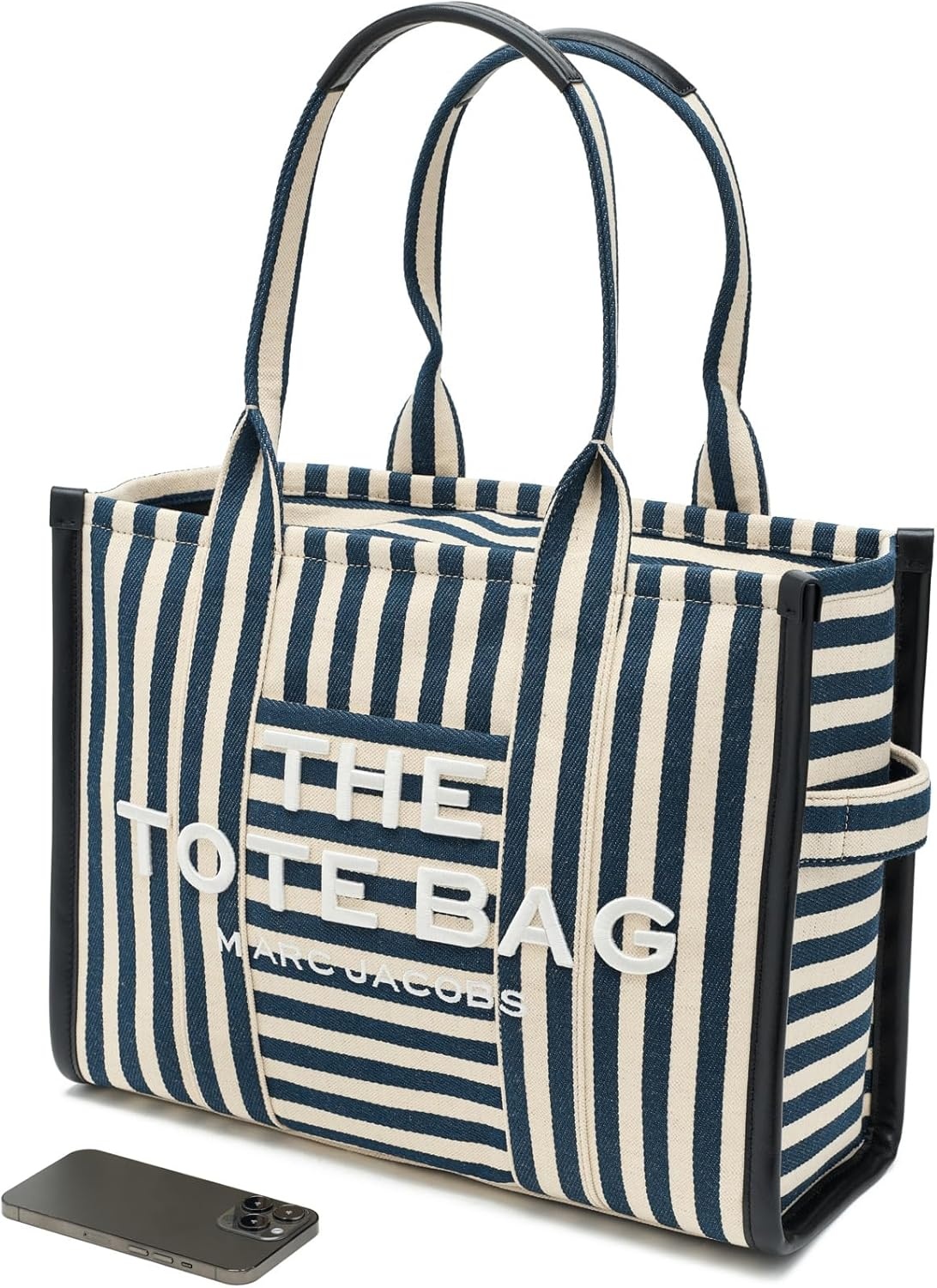 image:imageMarc Jacobs Womens The Stripe Canvas Large Tote BagBlue Sea Multi