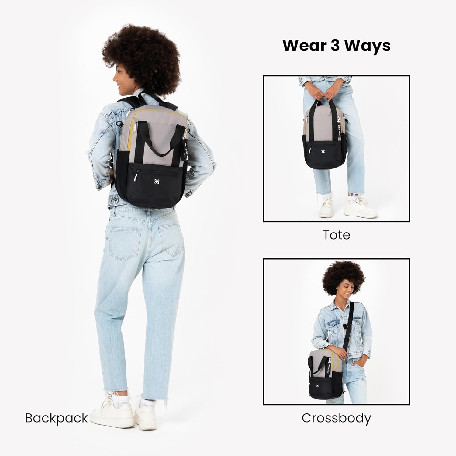 image:imageSherpani Camden Convertible Backpack 3 in 1 Tote Bag 18L Travel Backpack Crossbody Bag for Women Cross Body Purse Travel Gifts RFID Protection Fits 13 Laptop Con LecheWasabi Stone
