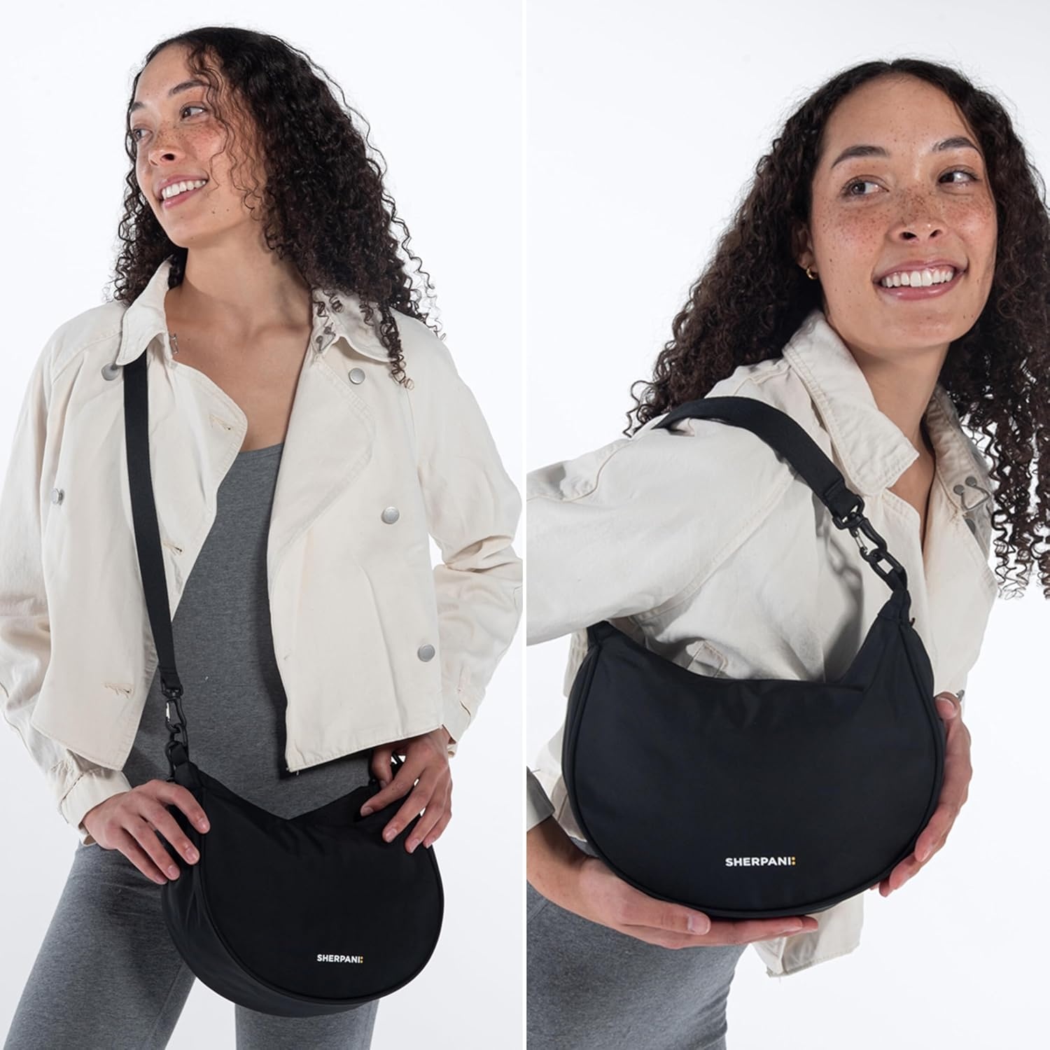 image:imageSherpani Mina Medium Nylon Crescent Bag Lightweight Half Moon Crossbody Bags Fashionable Shoulder Bag Travel HandbagRaven
