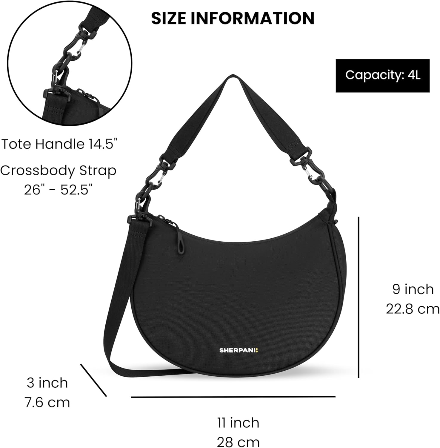 image:imageSherpani Mina Medium Nylon Crescent Bag Lightweight Half Moon Crossbody Bags Fashionable Shoulder Bag Travel HandbagRaven