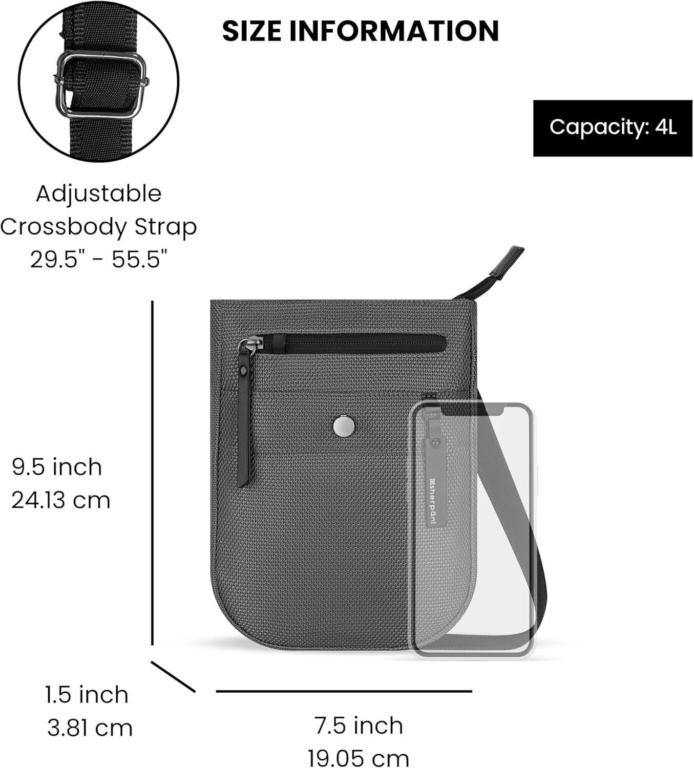 image:imageSherpani Prima Small Anti Theft Crossbody Bag Travel Shoulder Bag Cross Body Purses Handbags Travel GiftGranite Signature