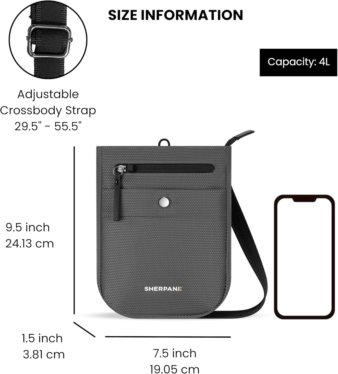 image:imageSherpani Prima Small Anti Theft Crossbody Bag Travel Shoulder Bag Cross Body Purses Handbags Travel GiftGranite