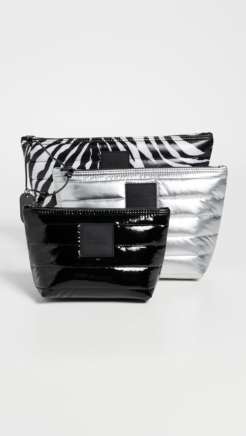 image:imageThink Royln Travel Trio Organizational PouchesBlackWhite ZebraPearl Silver