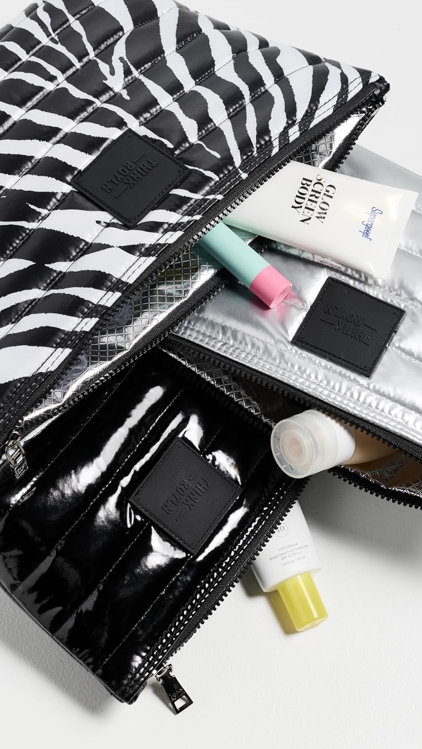 image:imageThink Royln Travel Trio Organizational PouchesBlackWhite ZebraPearl Silver