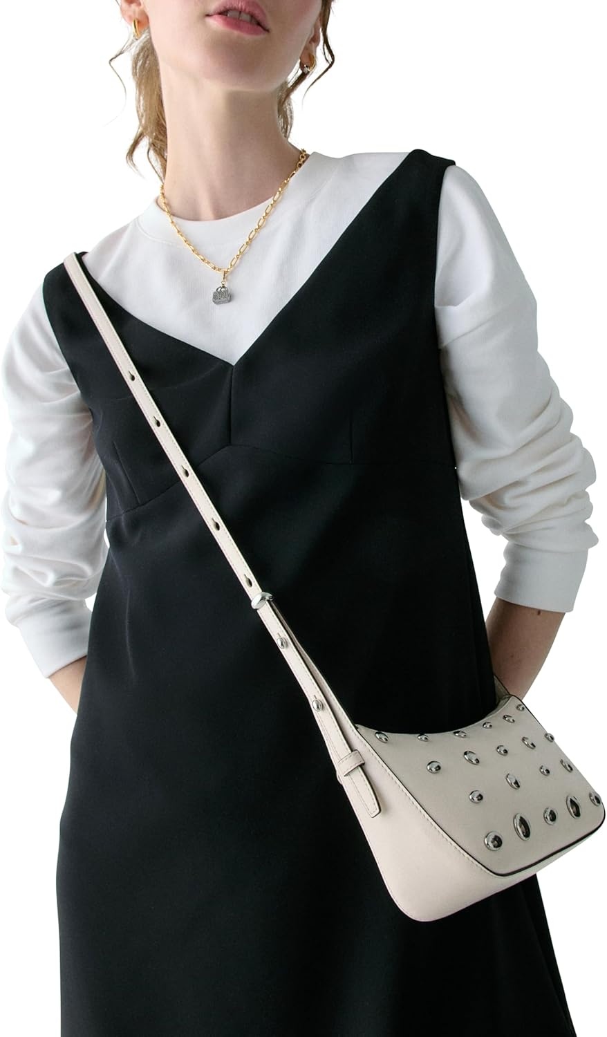 image:imagekate spade new york Womens Halo Fine Grain Leather CrossbodyStudded Cream