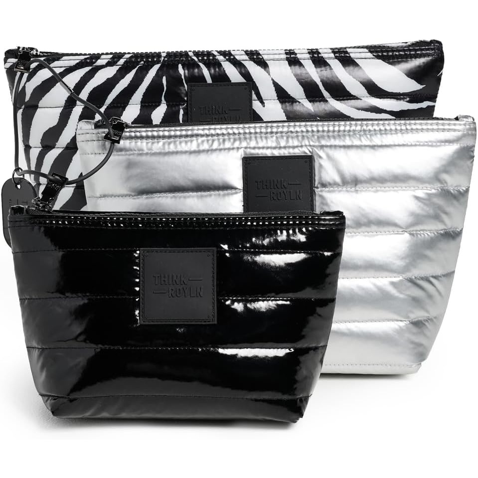 image:imageThink Royln Travel Trio Organizational PouchesBlackWhite ZebraPearl Silver