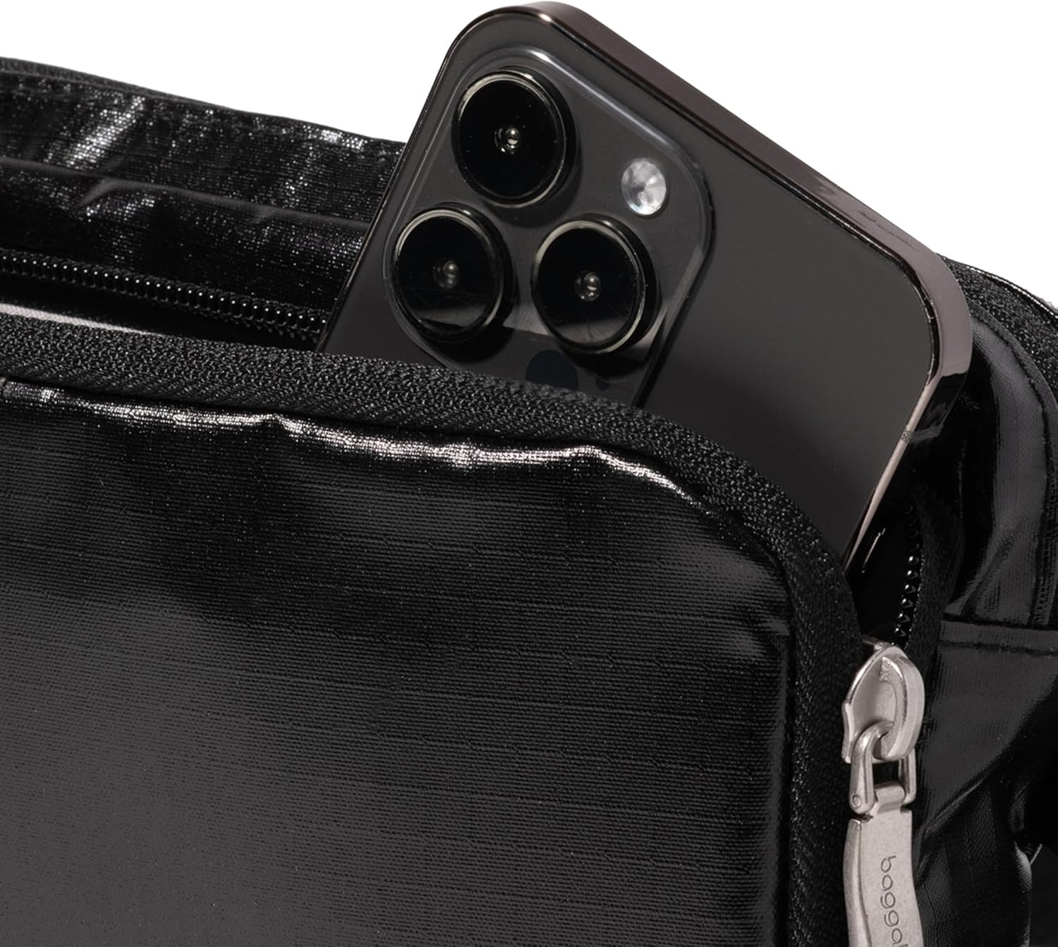image:imageBaggallini Modern Belt Bag 5x8 Travel Fanny Pack Sling Bag Waistpack wRFID Card Holder Waterresistant Crossbody BagBlack Gloss Ripstop