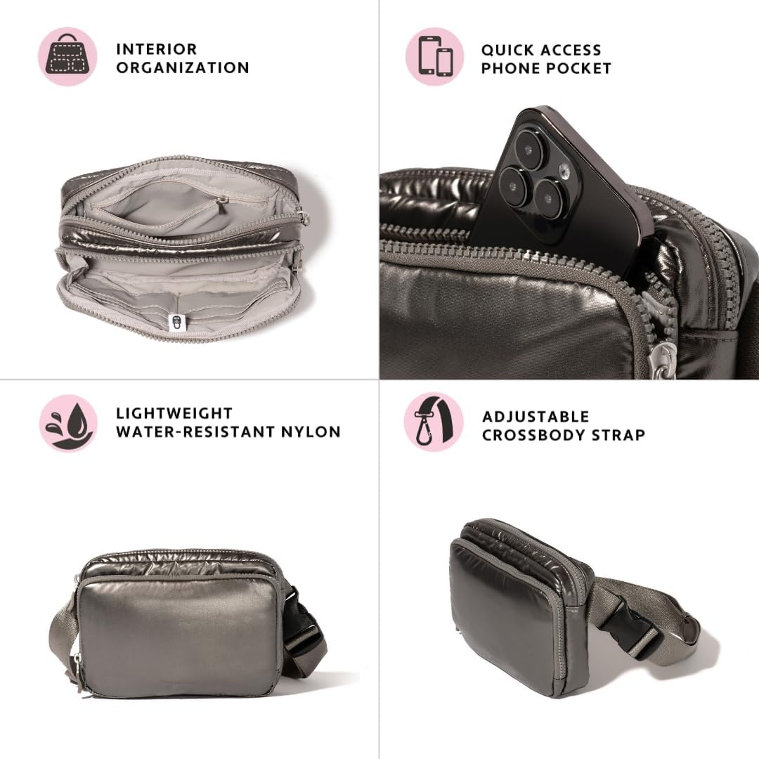image:imageBaggallini Modern Belt Bag 5x8 Travel Fanny Pack Sling Bag Waistpack wRFID Card Holder Waterresistant Crossbody BagBlack Gloss Ripstop