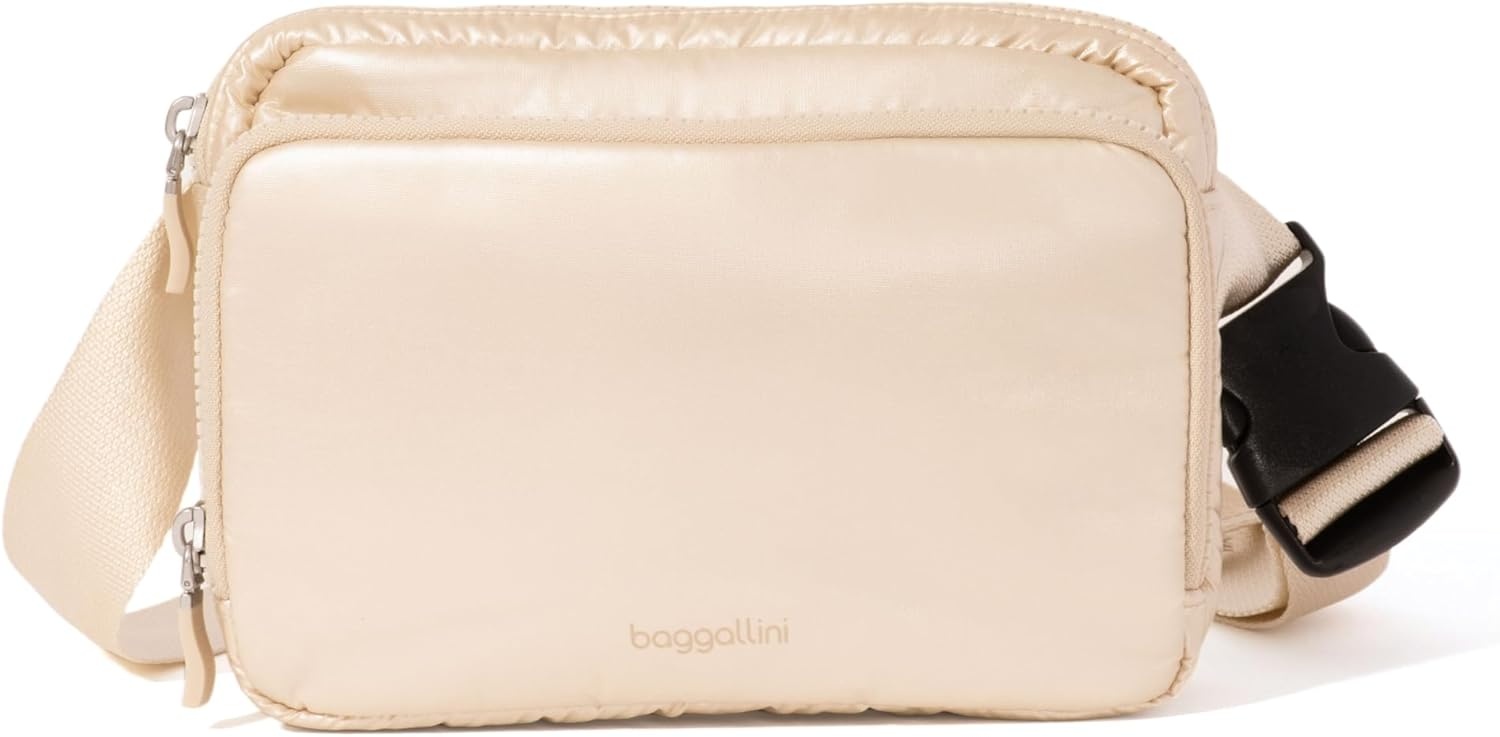 image:imageBaggallini Modern Belt Bag 5x8 Travel Fanny Pack Sling Bag Waistpack wRFID Card Holder Waterresistant Crossbody BagChampagne Puff