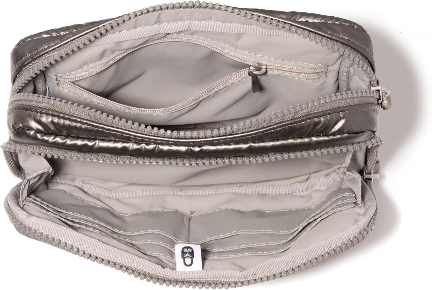 image:imageBaggallini Modern Belt Bag 5x8 Travel Fanny Pack Sling Bag Waistpack wRFID Card Holder Waterresistant Crossbody BagGunmetal Puff