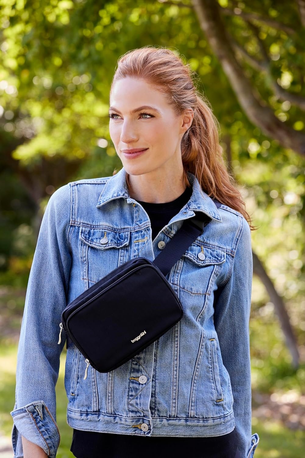 image:imageBaggallini Modern Belt Bag 5x8 Travel Fanny Pack Sling Bag Waistpack wRFID Card Holder Waterresistant Crossbody BagMidnight Blossom