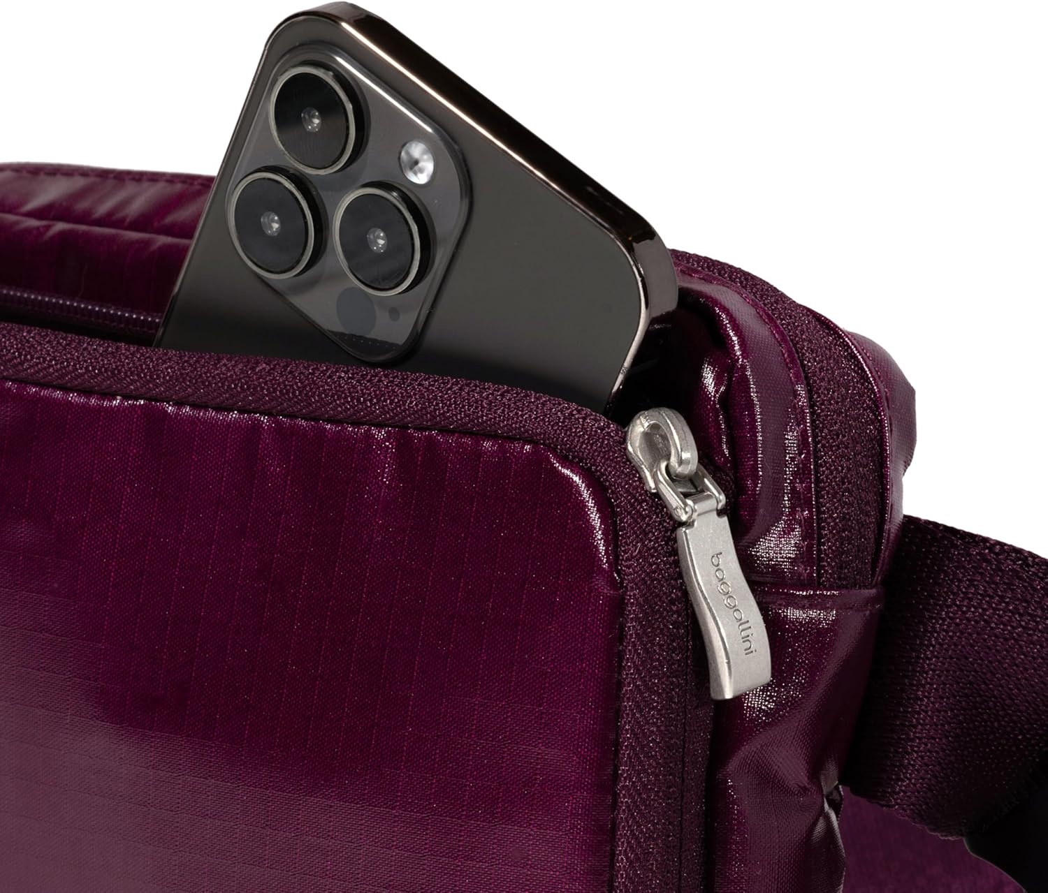 image:imageBaggallini Modern Belt Bag 5x8 Travel Fanny Pack Sling Bag Waistpack wRFID Card Holder Waterresistant Crossbody BagMulberry Gloss Ripstop