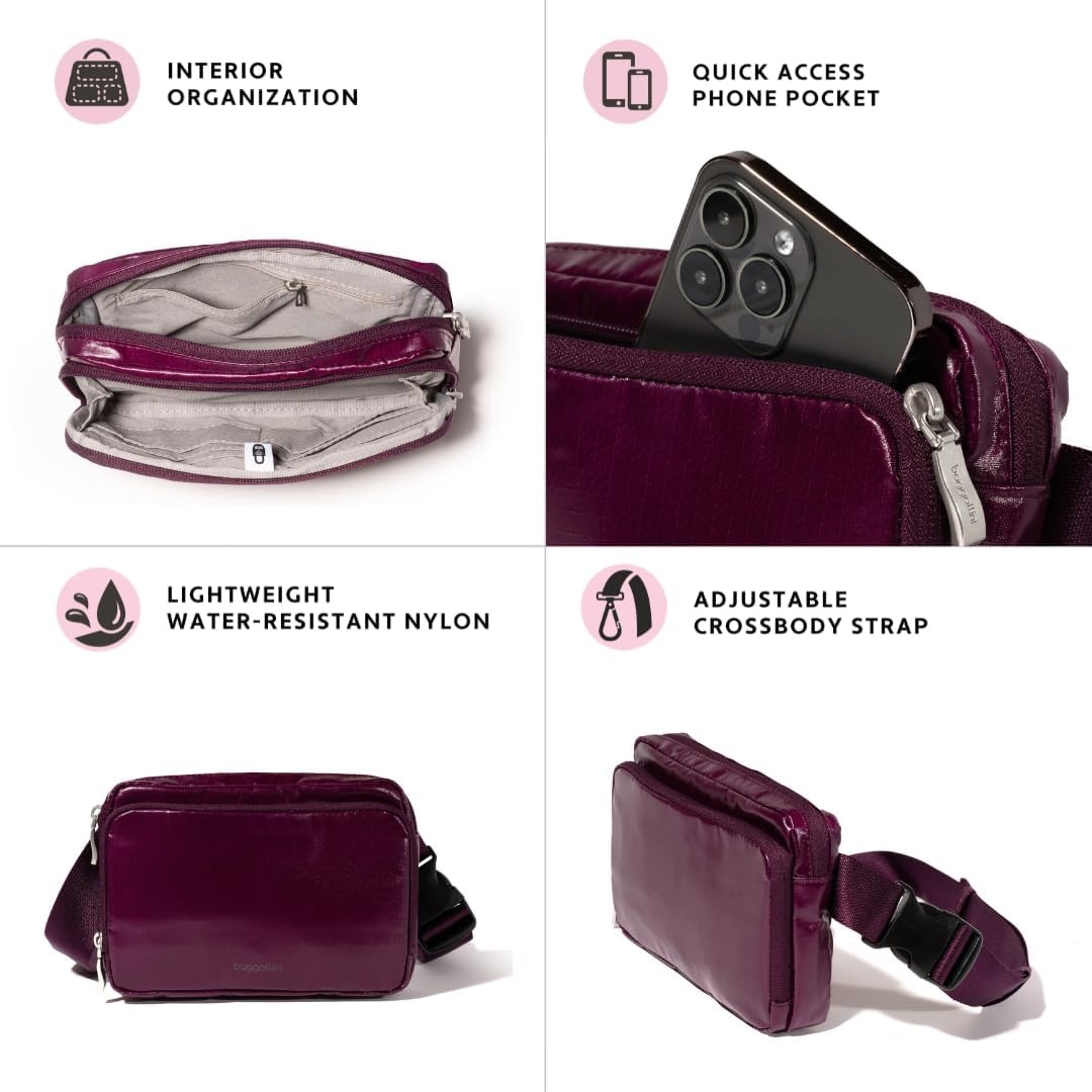 image:imageBaggallini Modern Belt Bag 5x8 Travel Fanny Pack Sling Bag Waistpack wRFID Card Holder Waterresistant Crossbody BagMulberry Gloss Ripstop