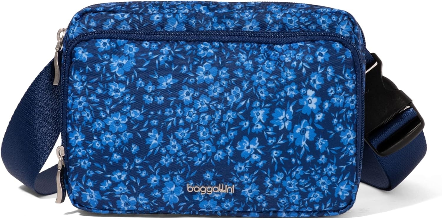 image:imageBaggallini Modern Belt Bag 5x8 Travel Fanny Pack Sling Bag Waistpack wRFID Card Holder Waterresistant Crossbody BagNavy Petal