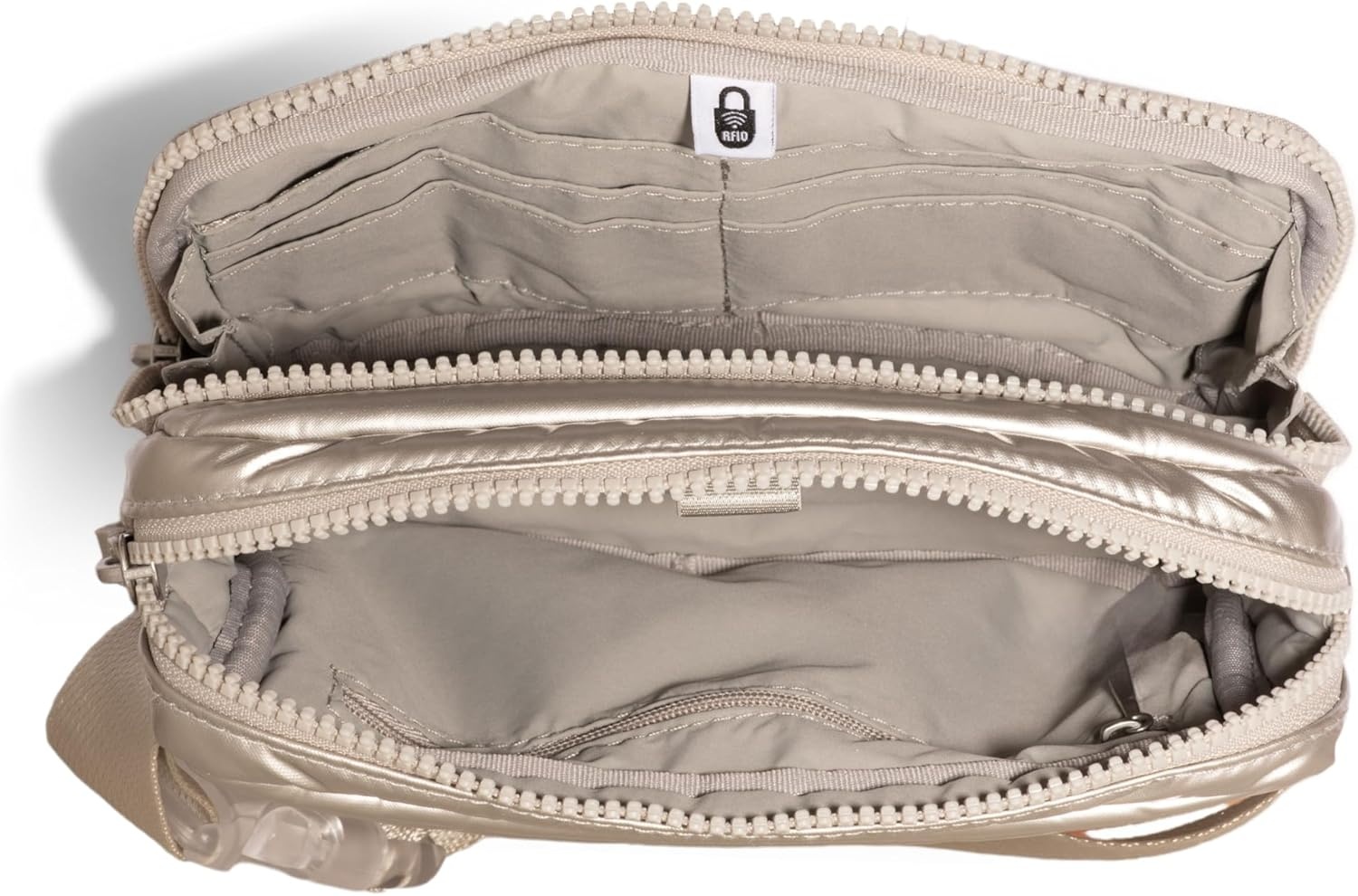 image:imageBaggallini Modern Belt Bag 5x8 Travel Fanny Pack Sling Bag Waistpack wRFID Card Holder Waterresistant Crossbody BagPlatinum Ecopuff