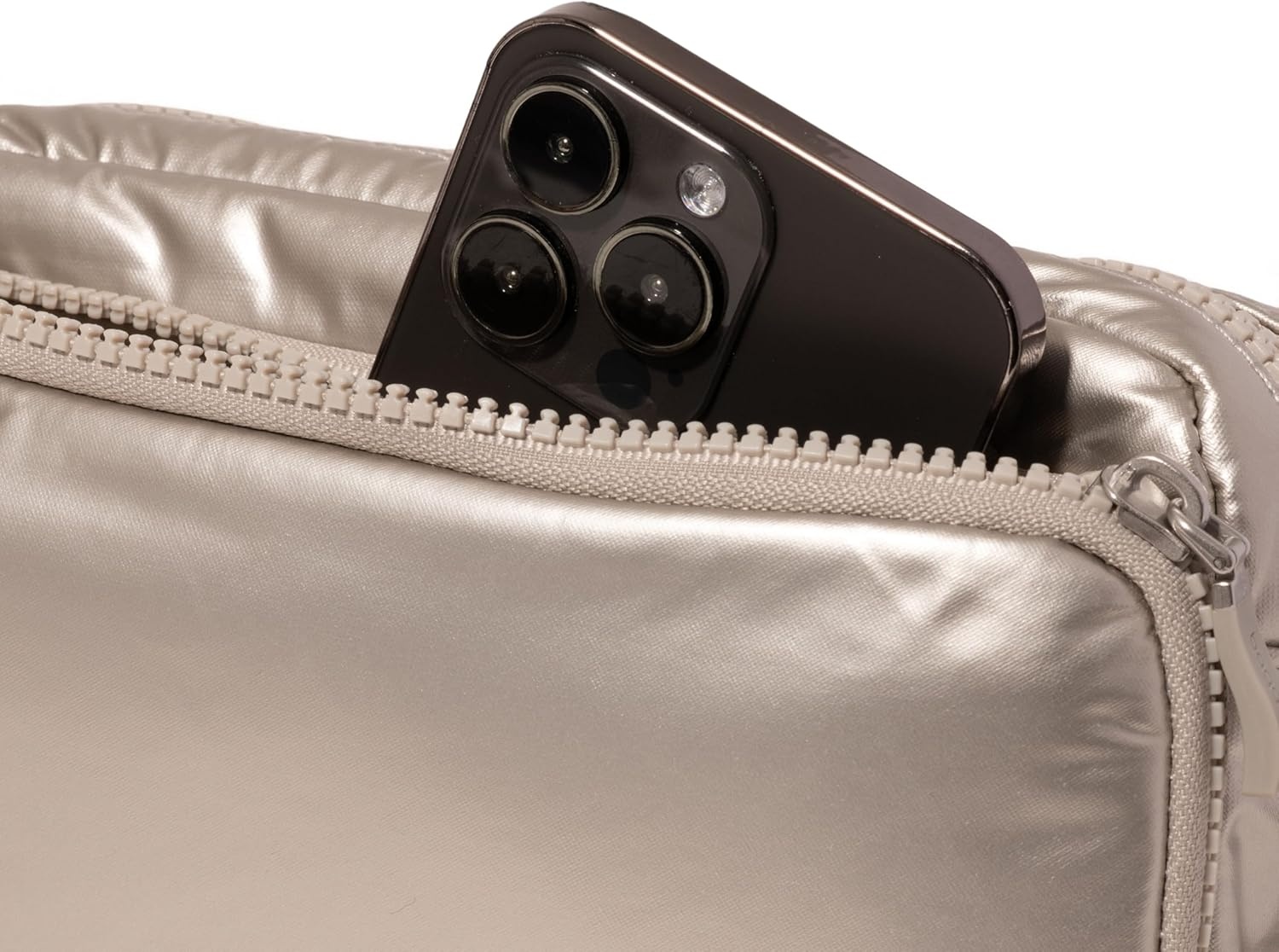 image:imageBaggallini Modern Belt Bag 5x8 Travel Fanny Pack Sling Bag Waistpack wRFID Card Holder Waterresistant Crossbody BagPlatinum Ecopuff