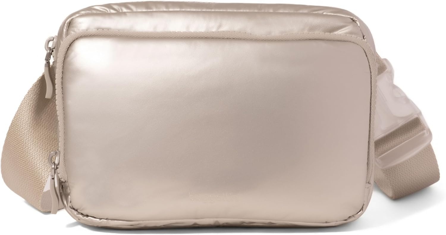 image:imageBaggallini Modern Belt Bag 5x8 Travel Fanny Pack Sling Bag Waistpack wRFID Card Holder Waterresistant Crossbody BagPlatinum Ecopuff