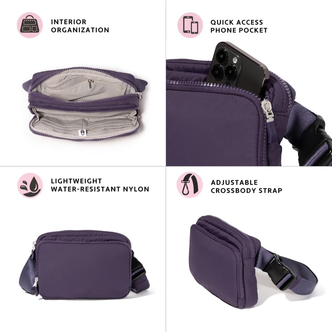 image:imageBaggallini Modern Belt Bag 5x8 Travel Fanny Pack Sling Bag Waistpack wRFID Card Holder Waterresistant Crossbody BagPlum Twilight Puff