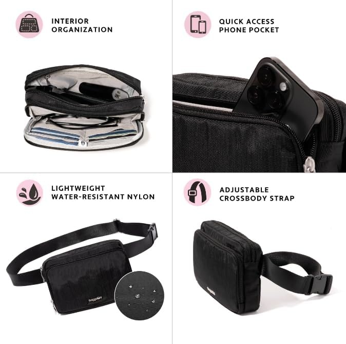 image:imageBaggallini Modern Belt Bag 5x8 Travel Fanny Pack Sling Bag Waistpack wRFID Card Holder Waterresistant Crossbody BagWhite