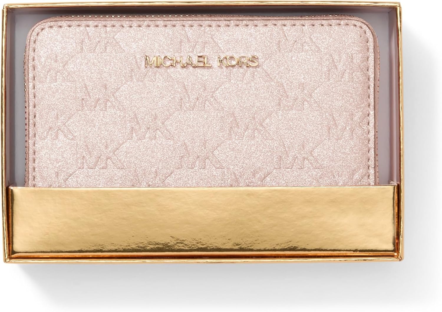 image:imageMichael Kors Jet Set Small Zip Around Card CaseGoldtone HardwareMk Embossed GlitterBallet