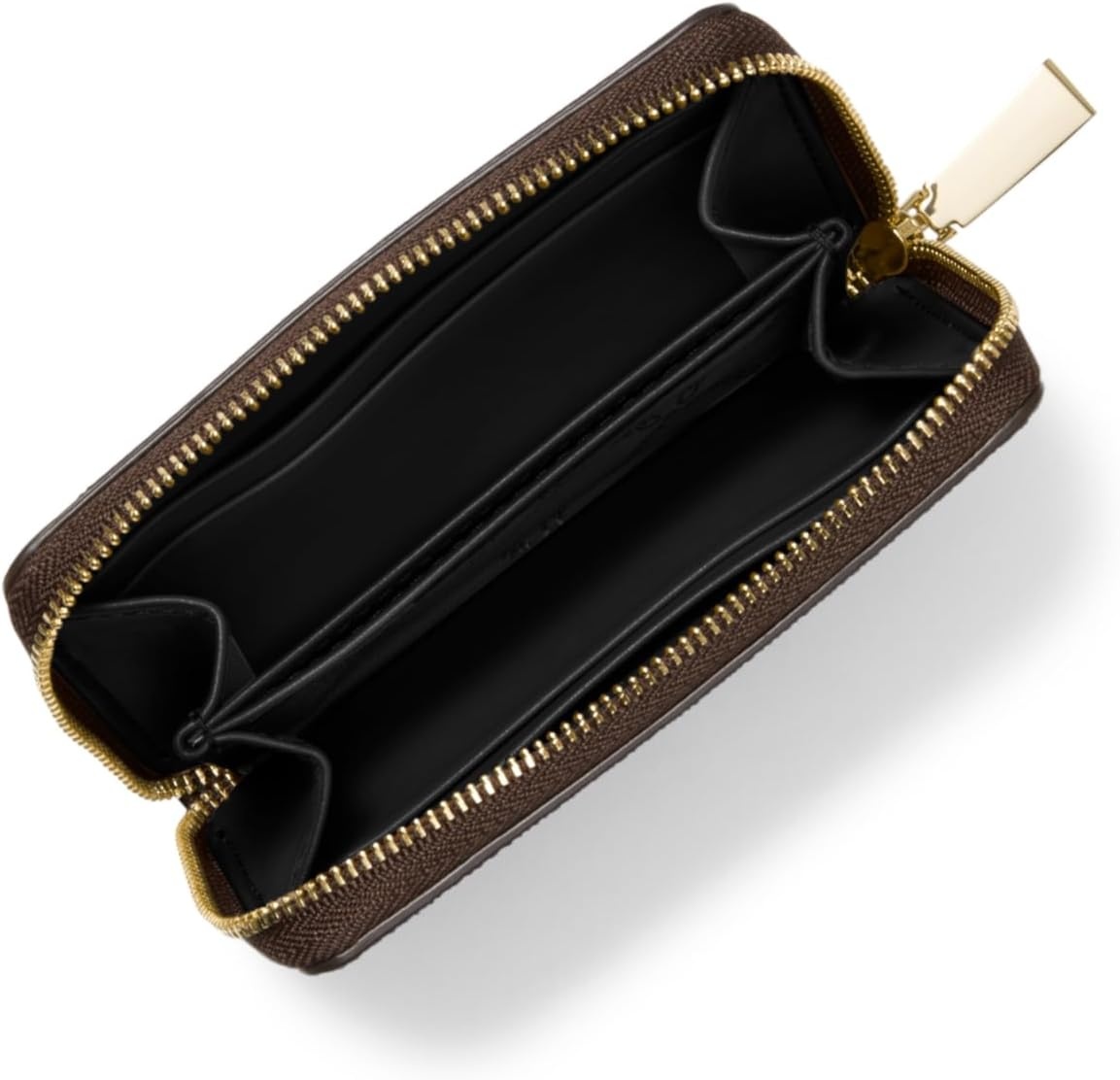 image:imageMichael Kors Jet Set Small Zip Around Card CaseGoldtone HardwareMk Signature Coated TwillBrownBlack