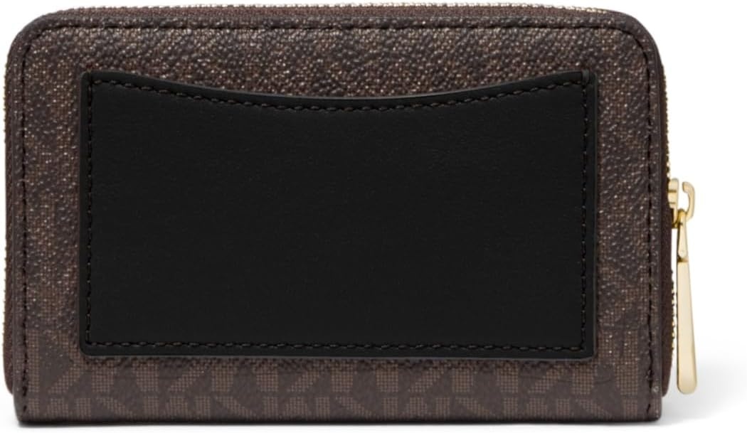 image:imageMichael Kors Jet Set Small Zip Around Card CaseGoldtone HardwareMk Signature Coated TwillBrownBlack