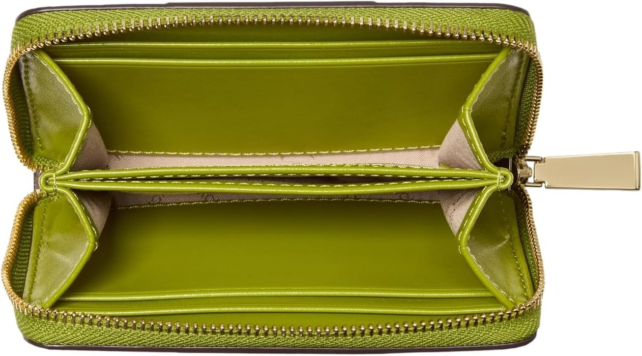 image:imageMichael Kors Jet Set Small Zip Around Card CaseGoldtone HardwareSignature With Center StripeMeadow Green