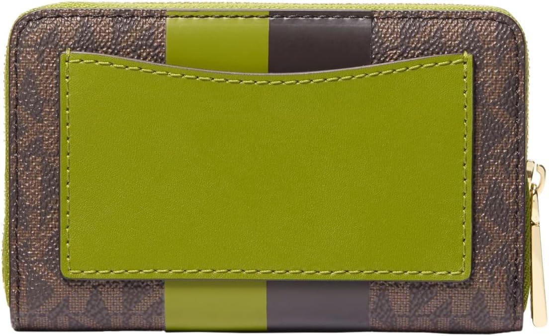 image:imageMichael Kors Jet Set Small Zip Around Card CaseGoldtone HardwareSignature With Center StripeMeadow Green