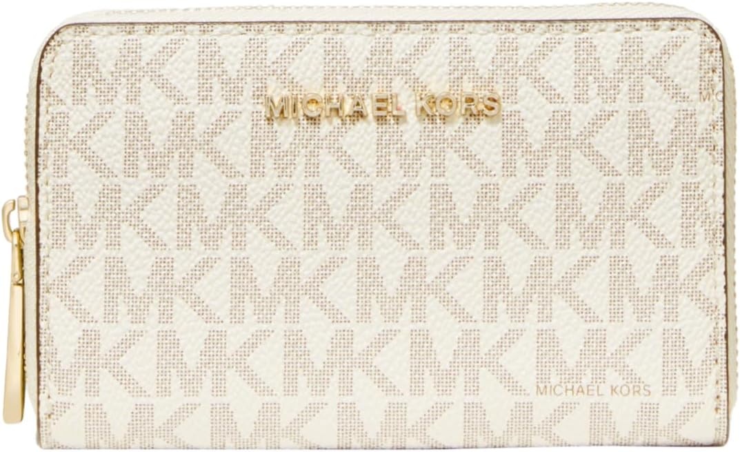 image:imageMichael Kors Jet Set Small Zip Around Card CaseGoldtone HardwareVanillaAcorn