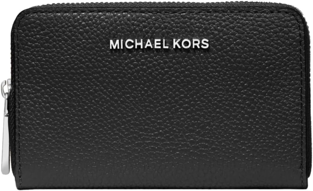 image:imageMichael Kors Jet Set Small Zip Around Card CaseSilverTone HardwareMercer Pebble LeatherBlack