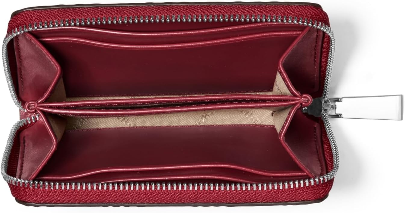 image:imageMichael Kors Jet Set Small Zip Around Card CaseSilvertone HardwareMk Embossed GlitterOxblood