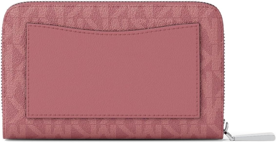 image:imageMichael Kors Jet Set Small Zip Around Card CaseSilvertone HardwareSignature Coated TwillRosewood