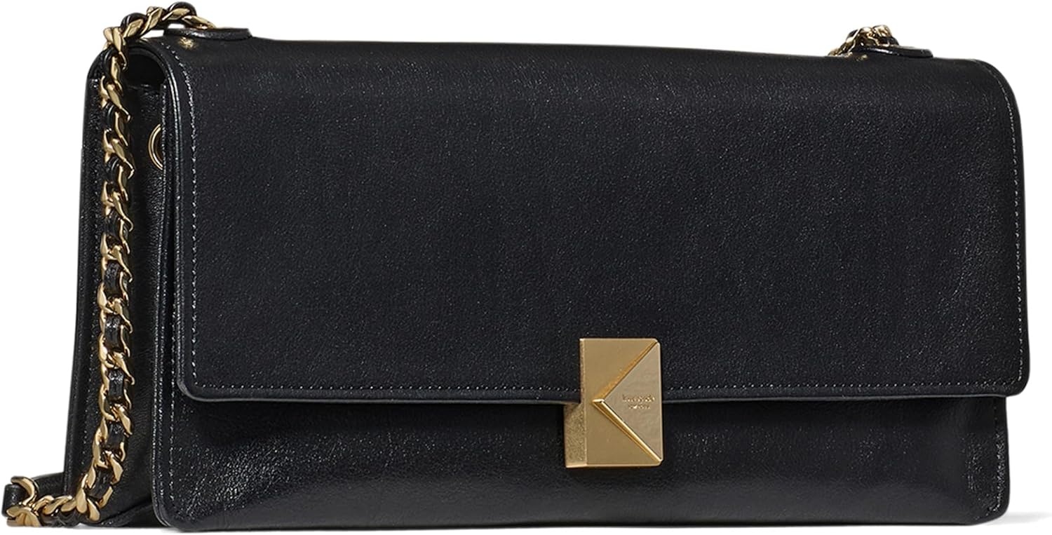 image:imagekate spade new york womens Deco Fine Grain Leather Soft ShoulderBlackGold